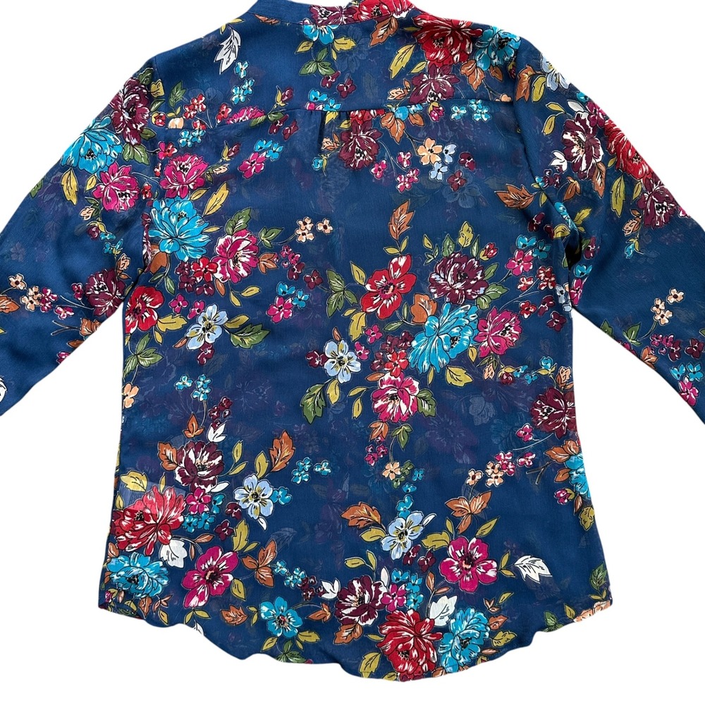KUT from the Kloth Floral Button Down Blouse Women Large Navy Blue Excellent - Picture 4 of 7